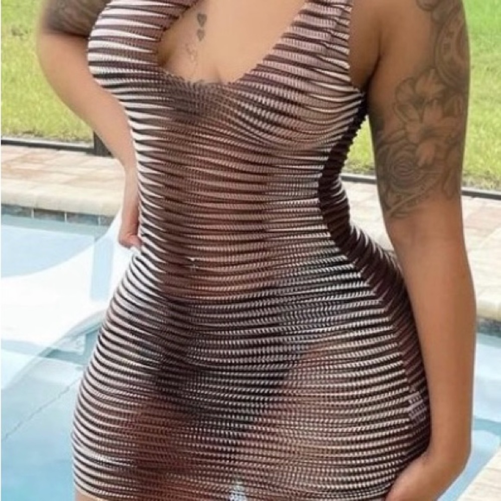 Elegant Black and White Striped Dress